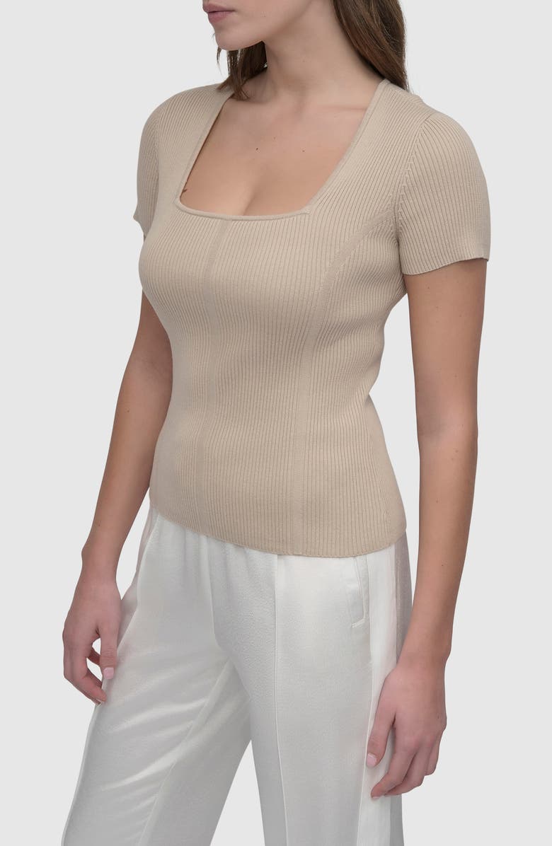 DKNY Square Neck Short Sleeve Cotton Blend Sweater, Alternate, color, Pebble