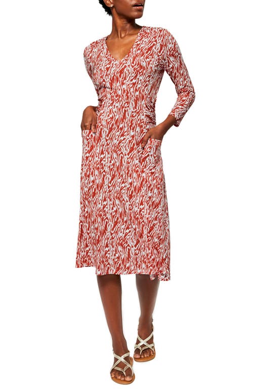 Leota Eliza Long Sleeve V-Neck Midi Dress in Warped Zebra Chili 