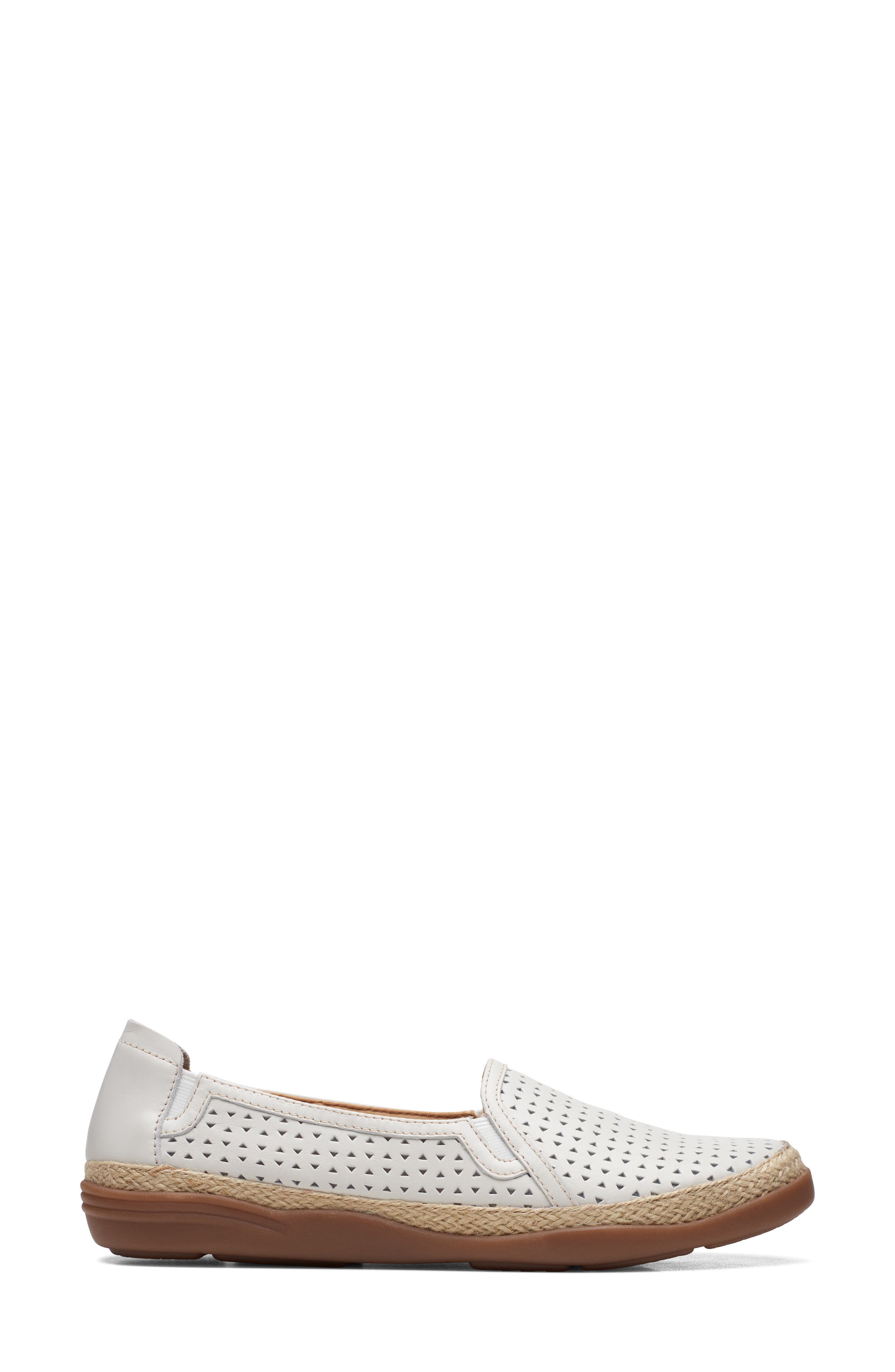 Clarks<sup>®</sup> Elaina Ruby Laser Cut Espadrille Flat - Wide Width Available, Alternate, color, White Leather