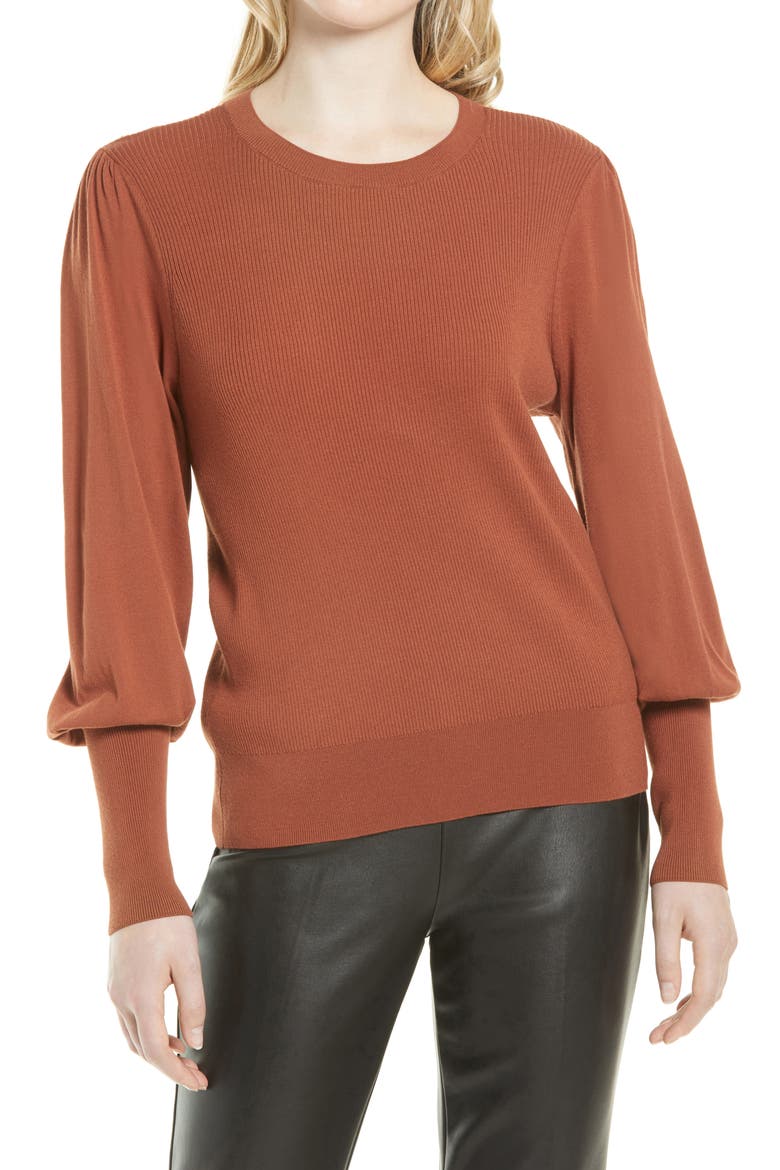 Puff Sleeve Sweater, Main, color, RUST SEQUOIA