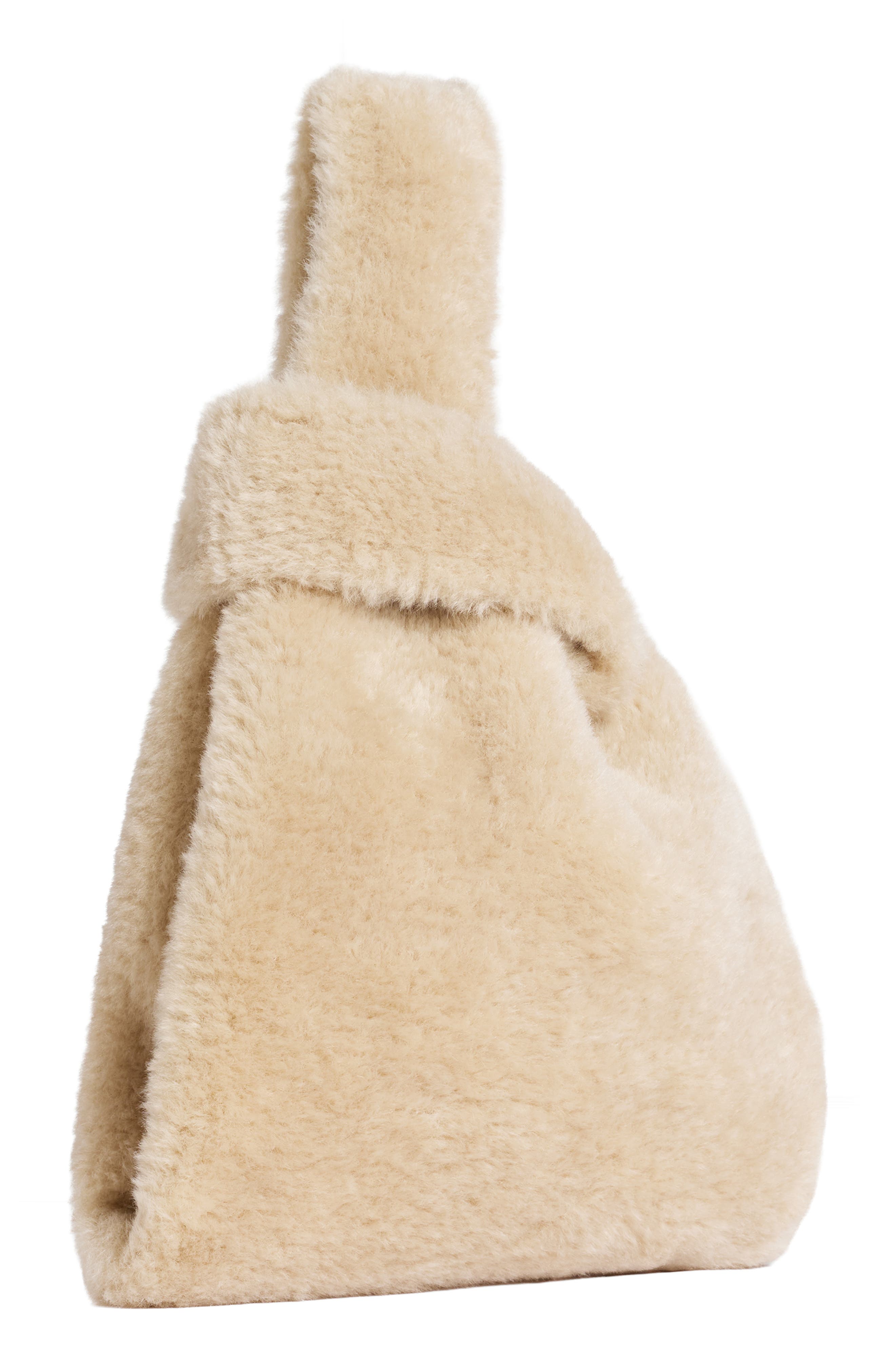 Mini Faux Fur Shopper Bag with Embellishment, Alternate, color, BLONDE/ PEARL/ CLEAR
