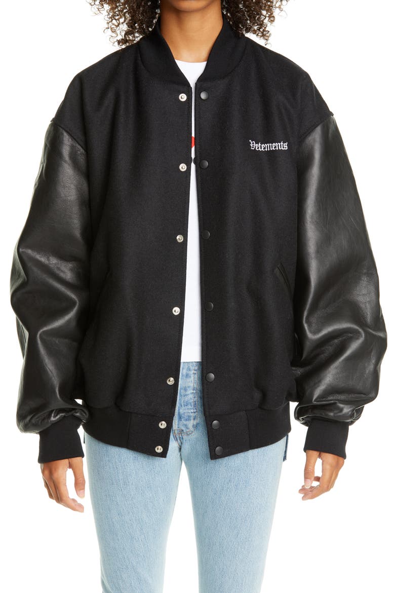 College Bomber Jacket, Main, color, BLACK