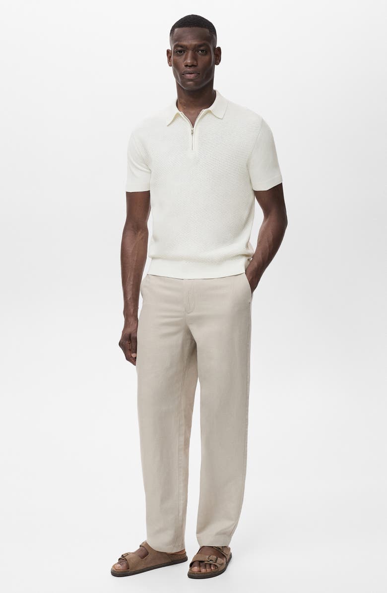 MANGO Openwork Knit Quarter Zip Polo, Alternate, color, 