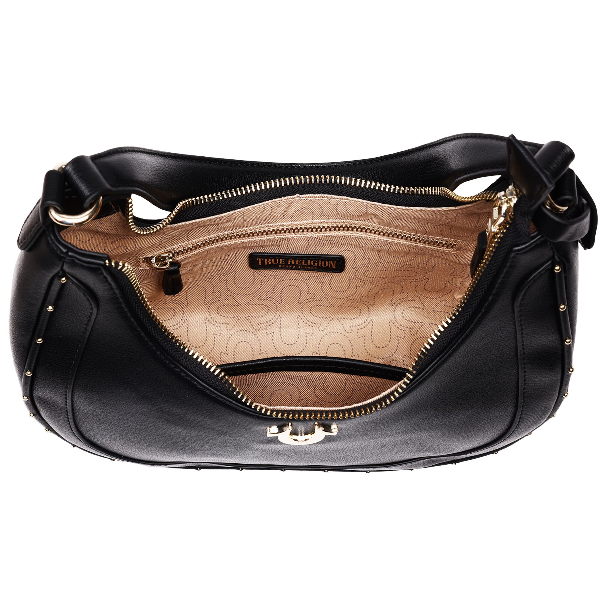 True Religion Zip Top Crescent Hobo Bag, Alternate, color, Black