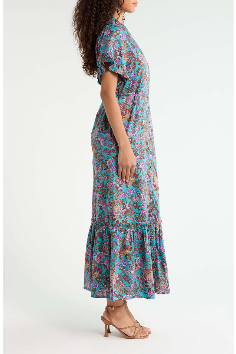 Alna Button Up Midi Dress, Alternate, color, TEAL MULTI
