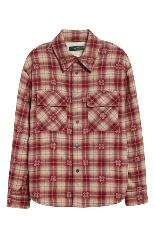 Amiri Fleece-lined Padded Checked Cotton-jacquard Overshirt In Deep Red