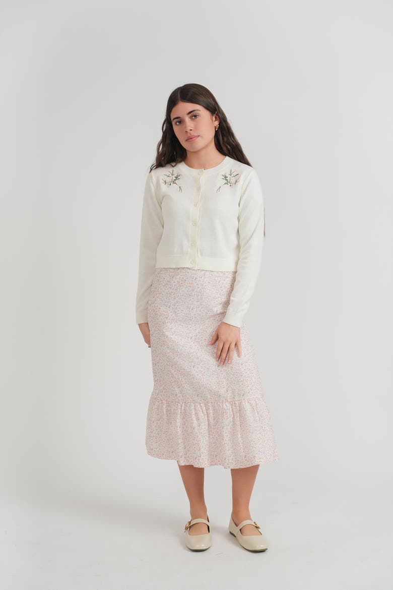 Girls Floral Tiered Skirt and Knit Cardigan Set, Alternate, color, Cream/Pink
