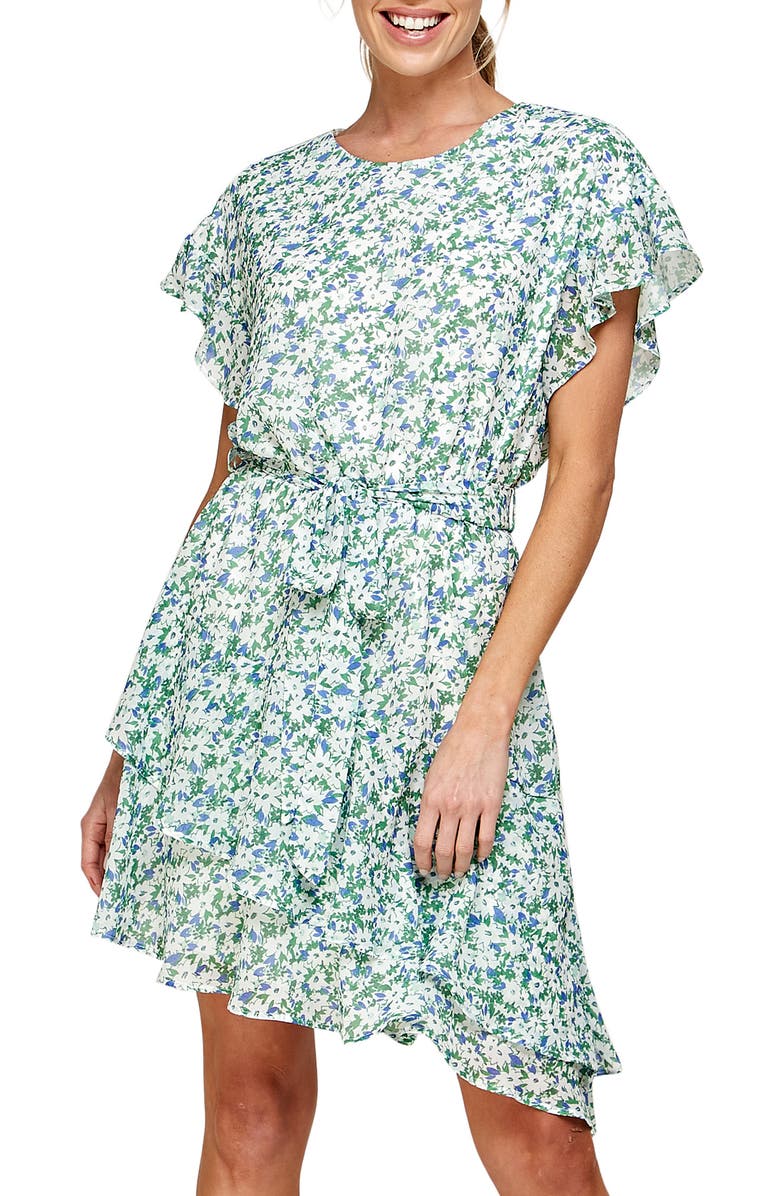 KOKO + MASON Floral Print Asymmetric Hem Dress, Main, color, 