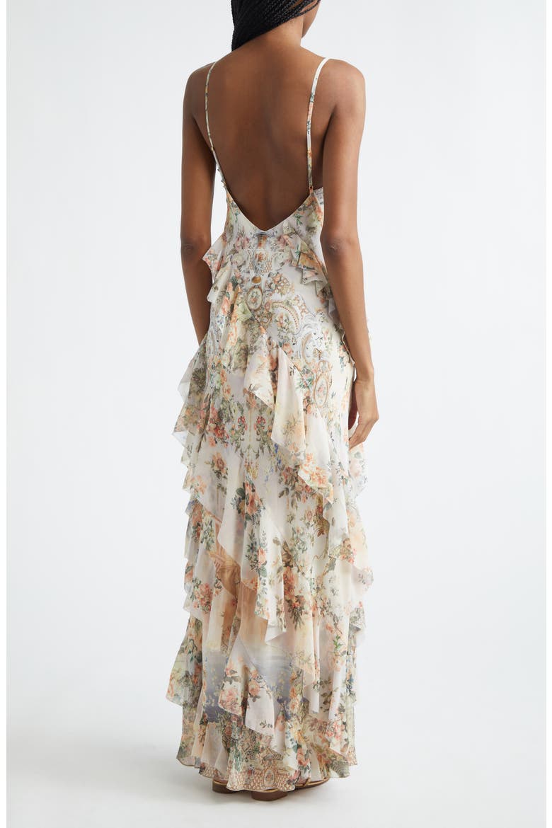 Floral Ruffle Silk Slipdress, Alternate, color, TWILIGHT IN ISTANBUL