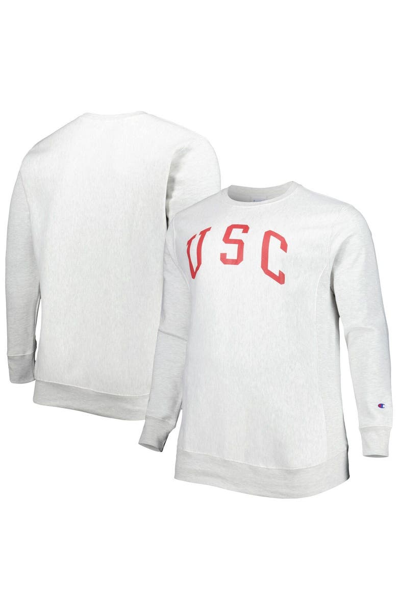 Champion Men's Champion Heathered Gray USC Trojans Big & Tall Reverse Weave Fleece Crewneck Pullover Sweatshirt, Main, color, Heather Gray