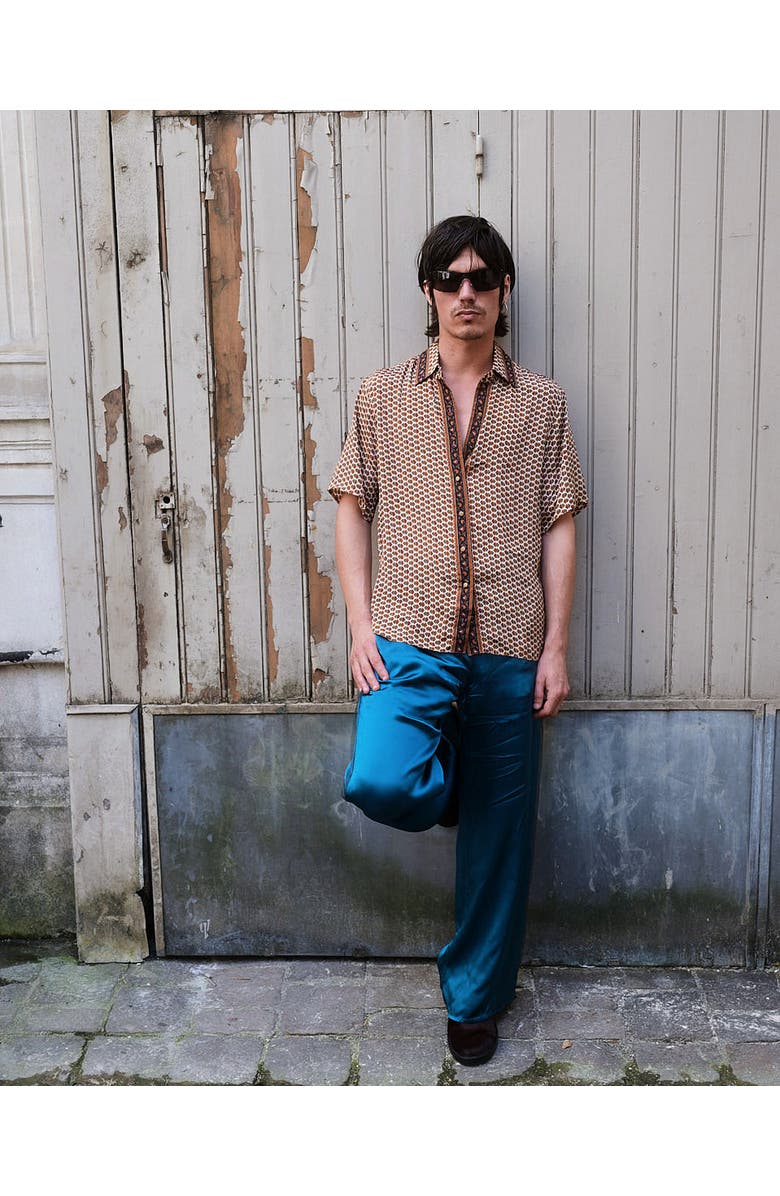 Monzlapur Embossed Botanical Short Sleeve Crepe Shirt, Alternate, color, Copper