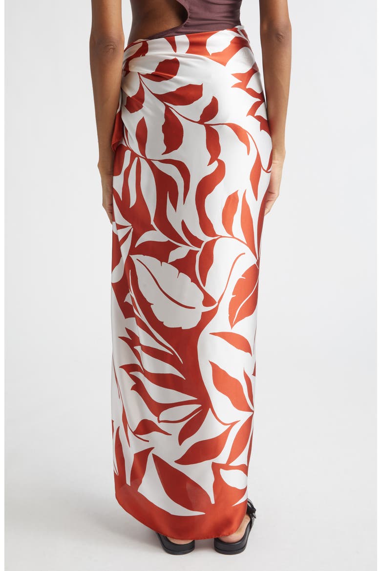 Beachwear Foam Leaf Print Silk Scarf, Alternate, color, CORAL