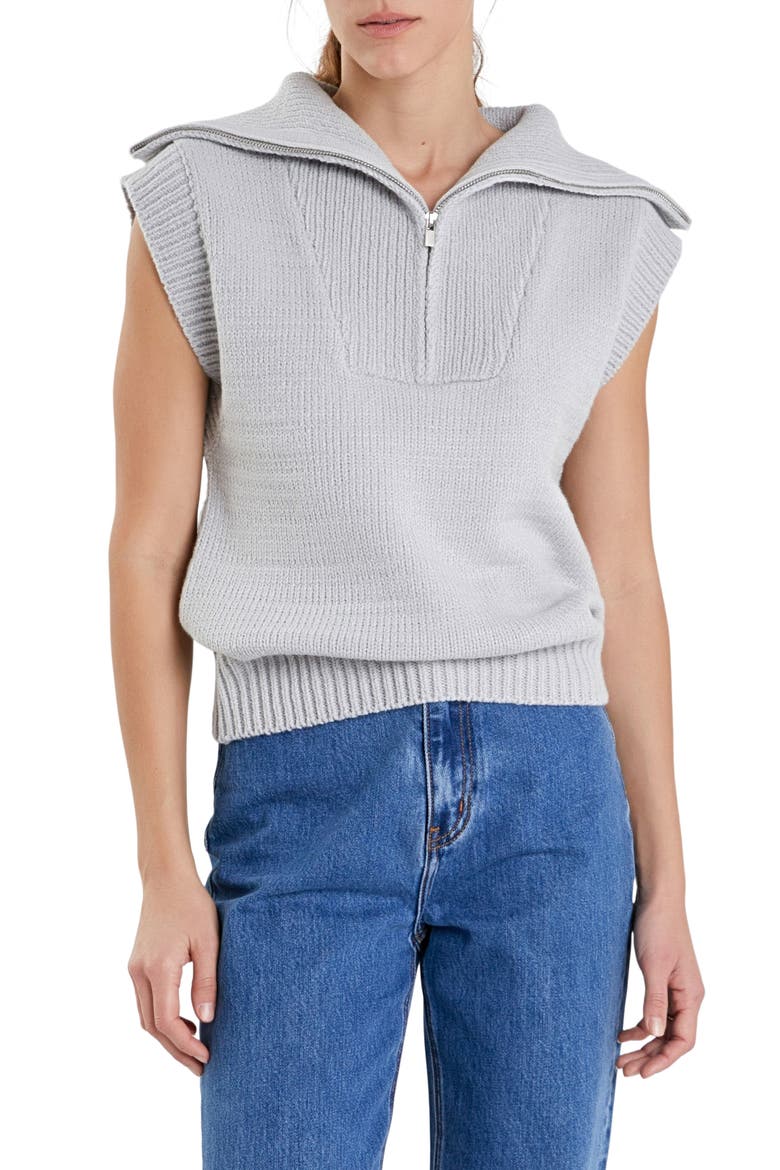 Zip Mock Neck Cap Sleeve Sweater, Main, color, GREY