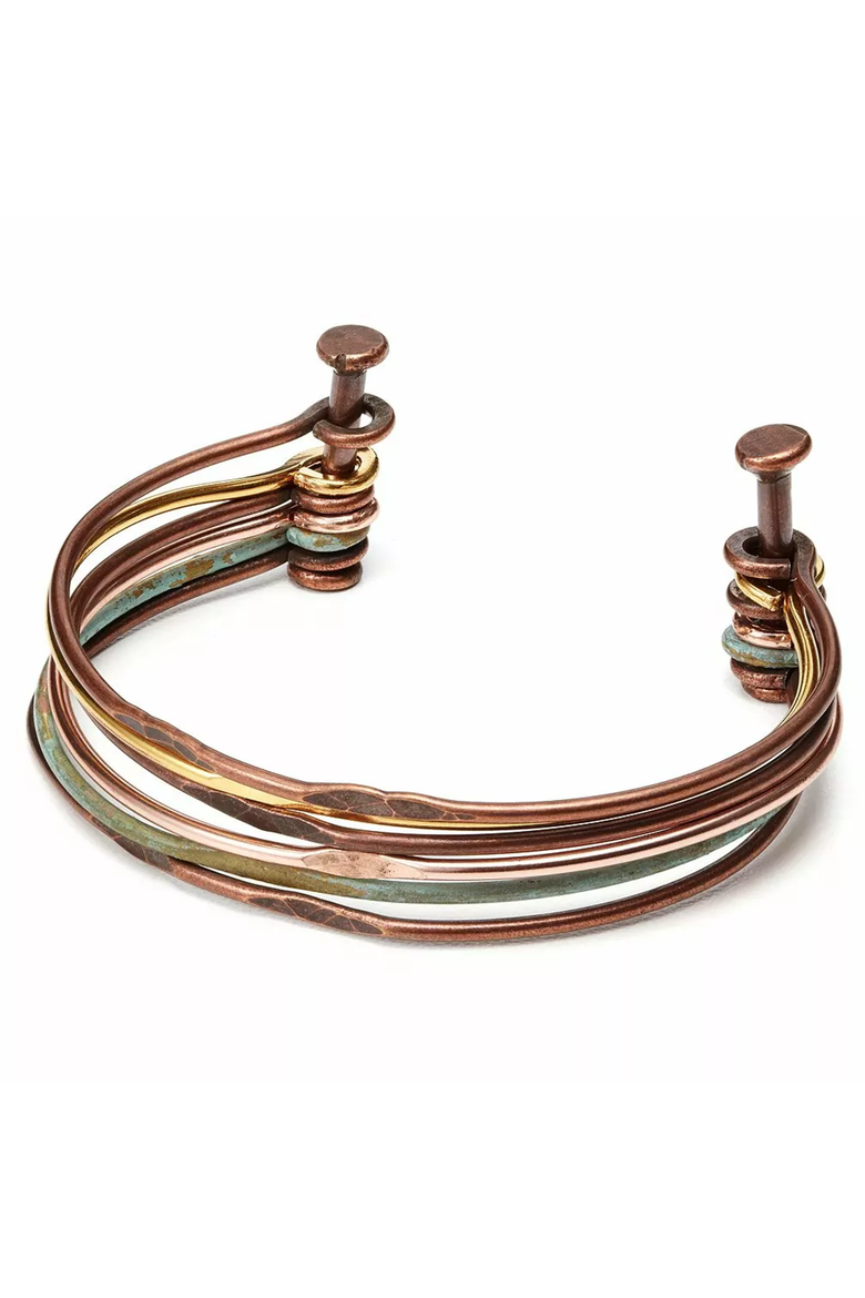 Mixed Metals Hinged Cuff, Alternate, color, Copper / Brass / Teal