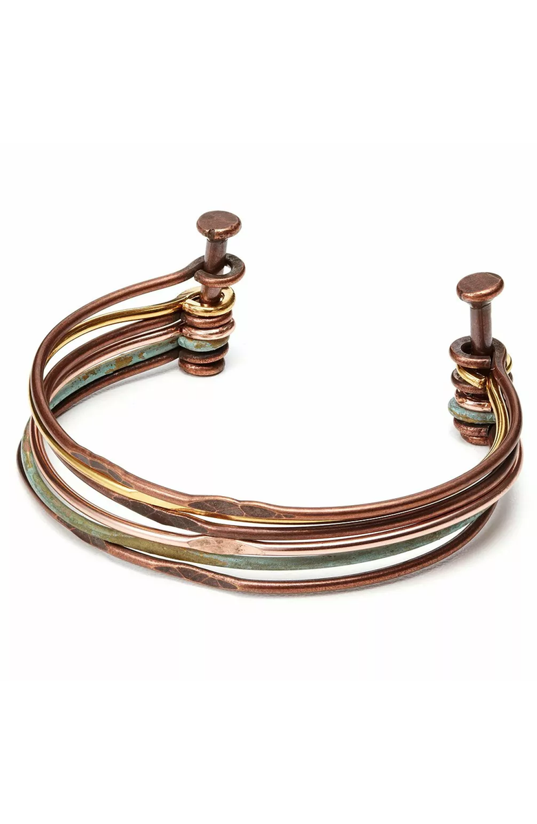 Uncommon Goods Mixed Metals Hinged Cuff, Alternate, color, Copper / Brass / Teal