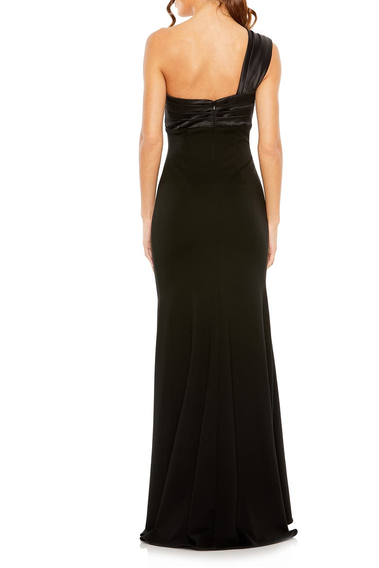 One Shoulder Draped Trumpet Gown, Alternate, color, BLACK