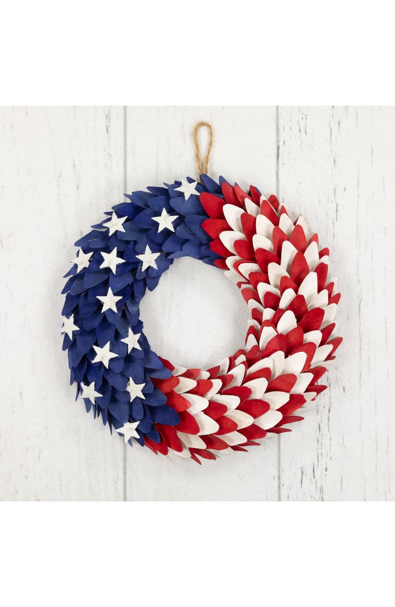 Northlight Layered Wood Americana Stars and Stripes Wreath - 15", Alternate, color, Blue