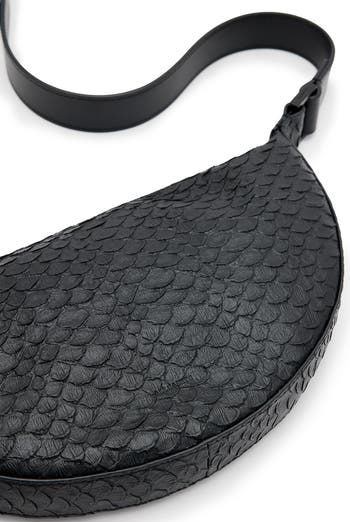 Half Moon Snake Embossed Leather Crossbody Bag