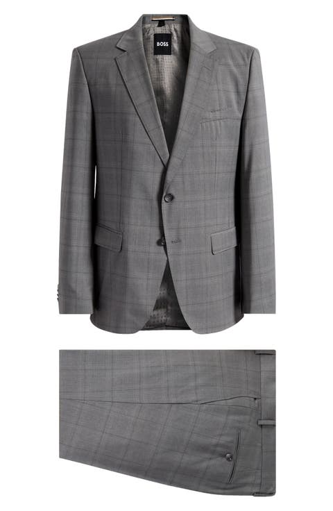Huge Slim Fit Brown Windowpane Check Virgin Wool Suit