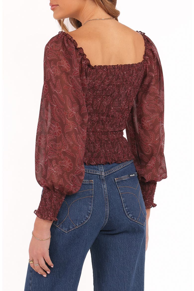 Alberta Shirred Crop Top, Alternate, color, BURGUNDY PAISLEY