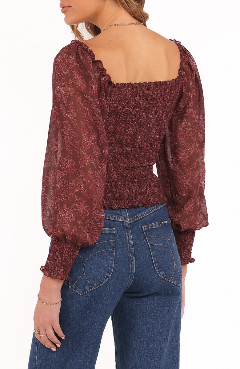 Petal & Pup Alberta Shirred Crop Top, Alternate, color, Burgundy Paisley