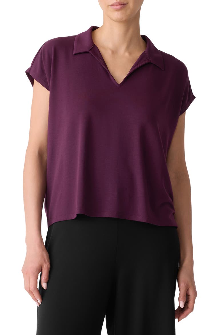 Boxy Johnny Collar Jersey Top, Main, color, BLACKBERRY