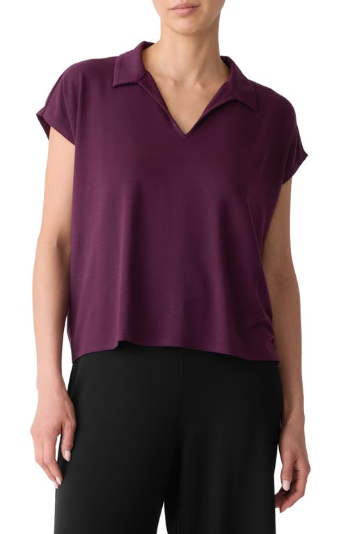 Eileen Fisher Boxy Johnny Collar Jersey Top In Purple