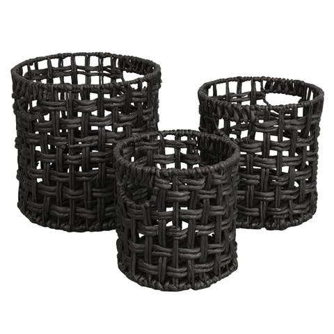 Lasuna Coastal Bohemian Water Hyacinth Handwoven Checker Weave Nesting Baskets with Handles