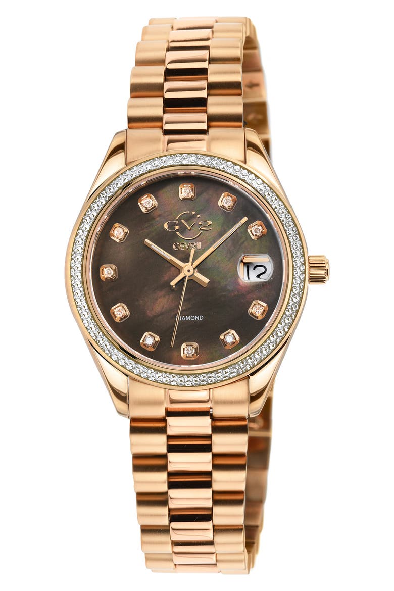 GEVRIL Women's Turin Swiss Diamond Watch, 32mm - 0.15 ctw, Main, color, ROSE GOLD