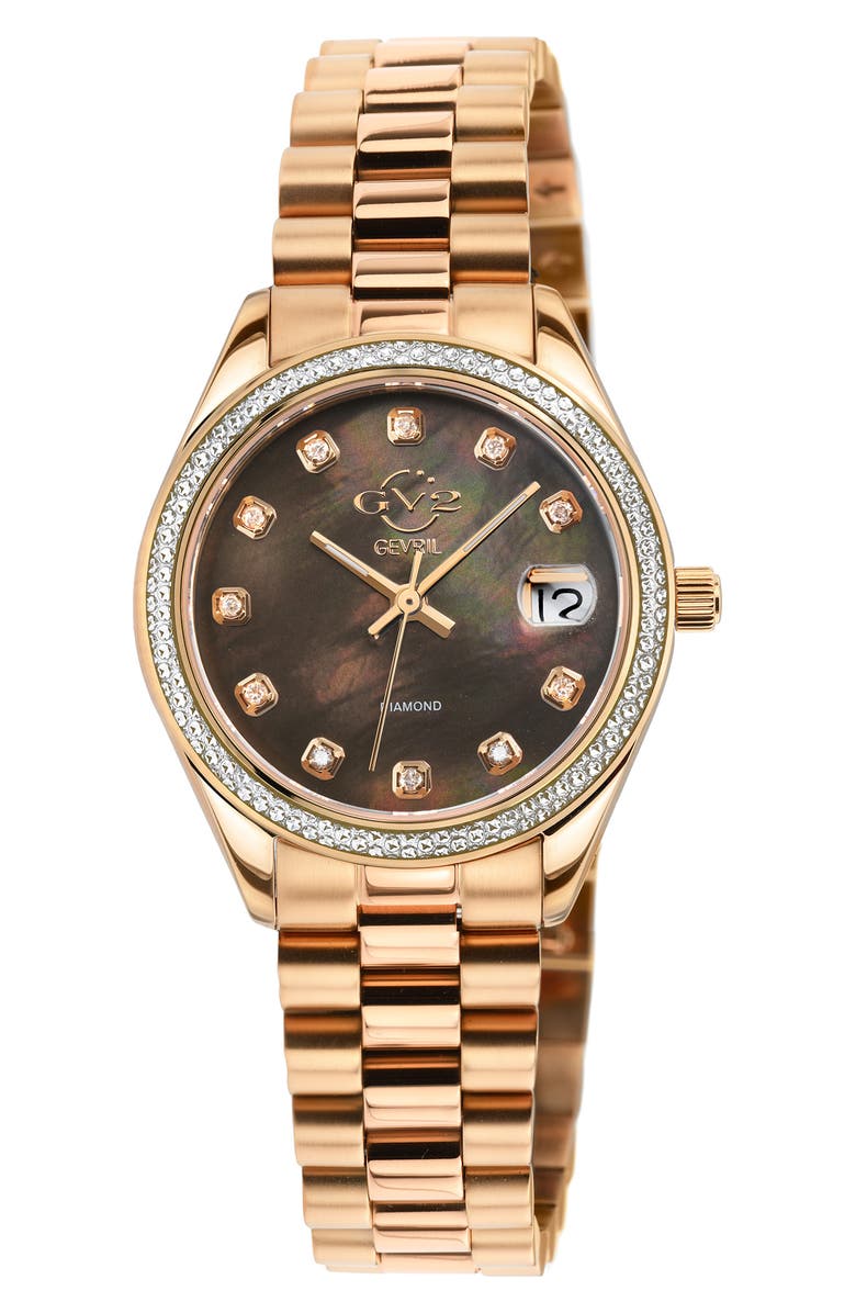 GV2 GEVRIL Women's Turin Swiss Diamond Watch, 32mm - 0.15 ctw, Main, color, Rose Gold