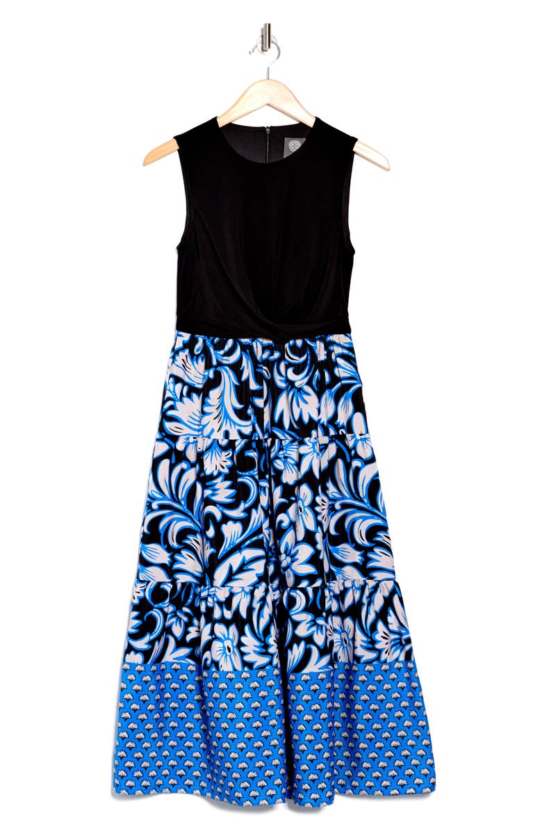 Vince Camuto Sleeveless Mixed Media Fit & Flare Dress, Alternate, color, Blue Multi