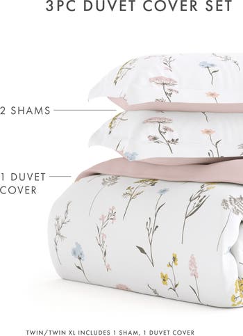 IENJOY HOME Premium Ultra Soft Wild Flower Pattern 3-Piece Reversible Duvet Cover Set