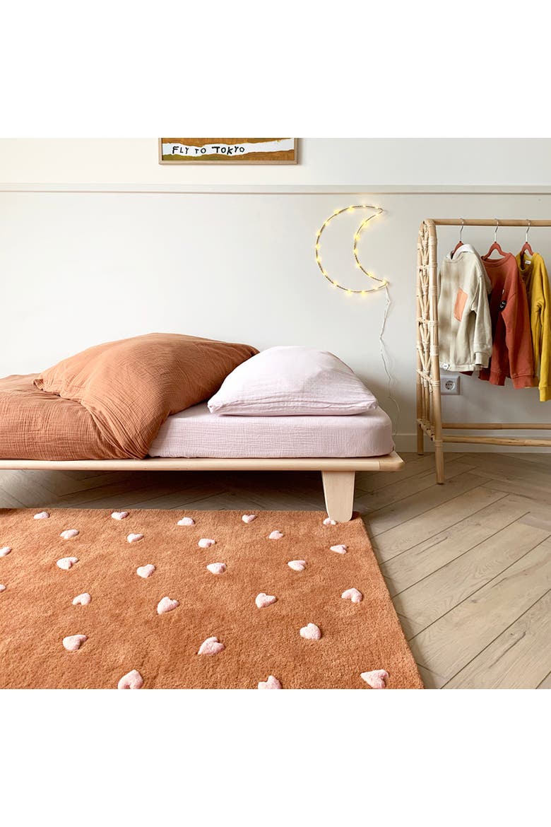 Hearts Rug, Alternate, color, Brown / Pink Print
