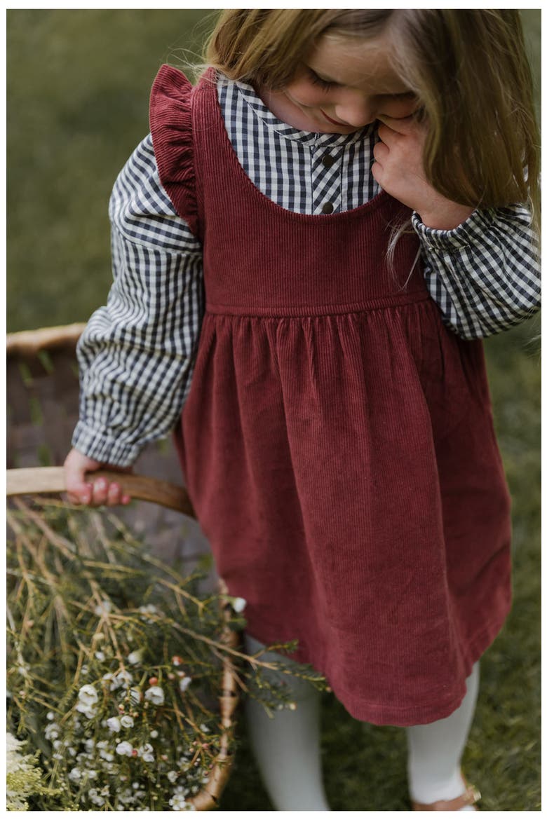 Organic Cotton Corduroy Pinafore Dress, Alternate, color, MULBERRY