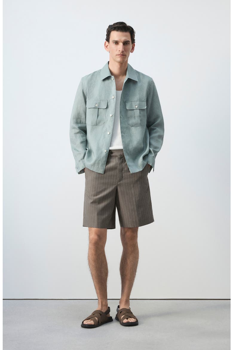 Pinstripe Bermuda Shorts, Alternate, color, MINK GREY