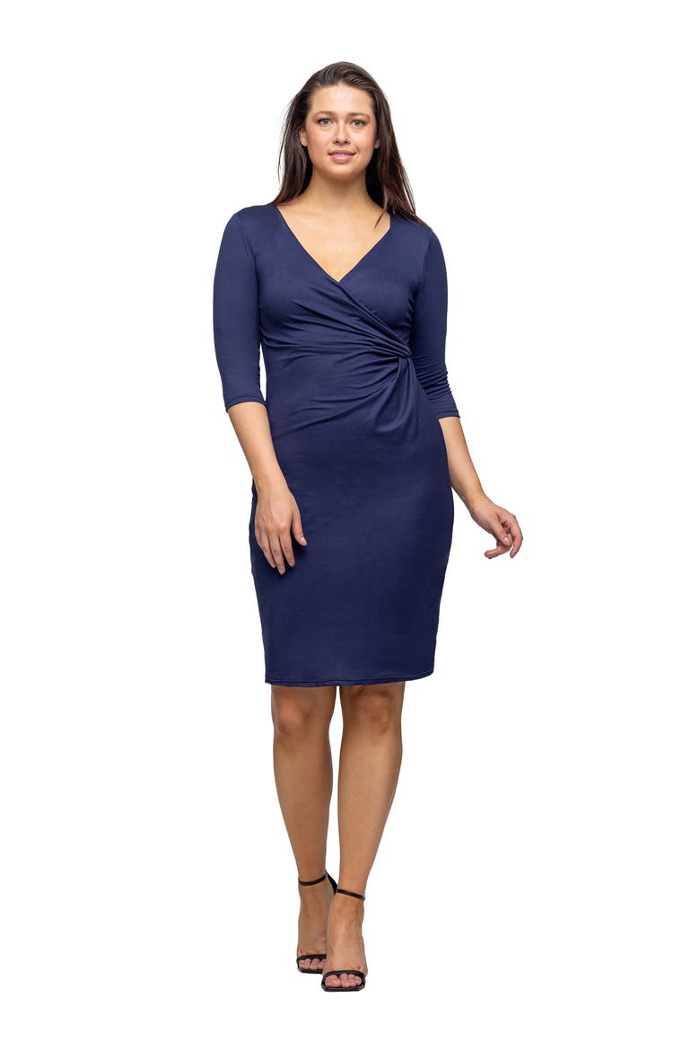 Draped in Style Knee Length V-neck Dress, Main, color, Navy