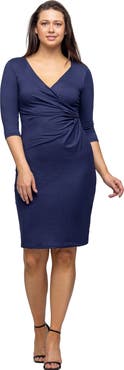 24seven Comfort Apparel Draped in Style Knee Length V-neck Dress