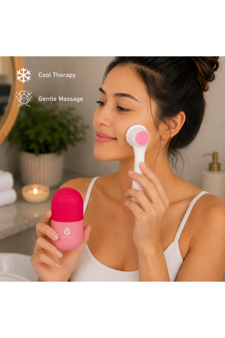 Perfect Skincare Duo Ice Cube Facial Roller & Dual Sided Facial Cleansing Brush, Alternate, color, Pink