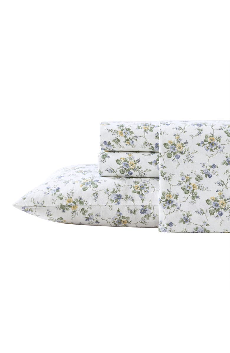 Laura Ashley Le Fleur Cotton Flannel King Sheet Set, Alternate, color, Blue