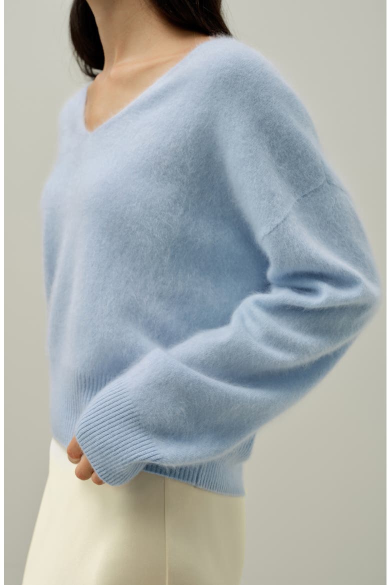 Women's Brushed V-Neck Cashmere Sweater, Alternate, color, Illusion Blue