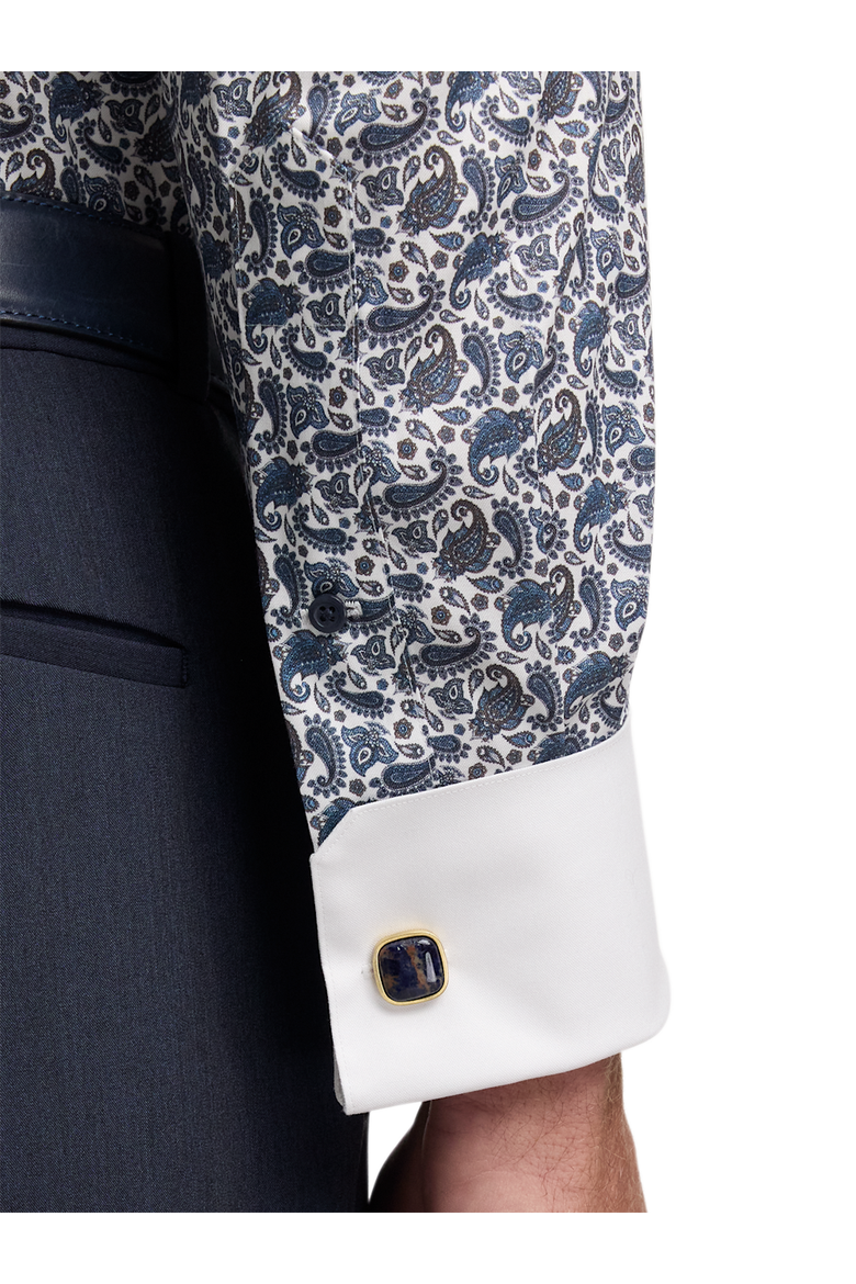 Comfort Stretch Non-iron Paisley Dress Shirt, Alternate, color, Blue/Brown