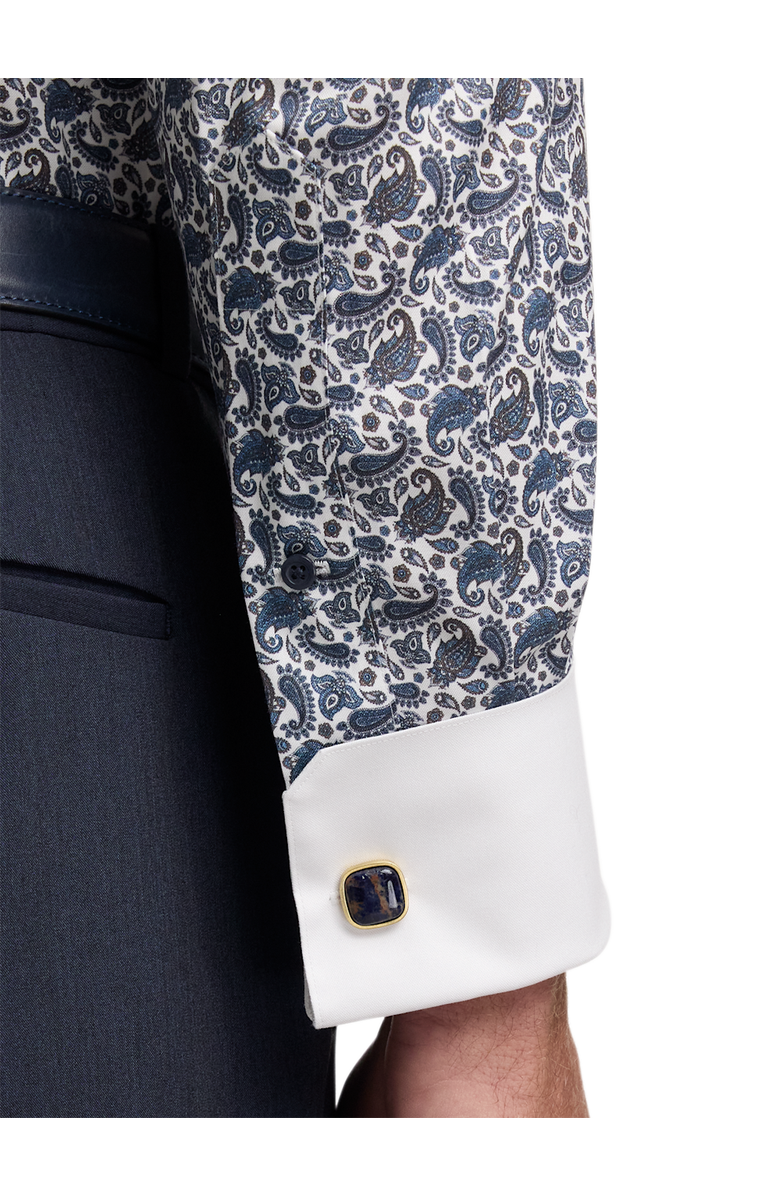 Paul Fredrick Comfort Stretch Non-iron Paisley Dress Shirt, Alternate, color, Blue/Brown