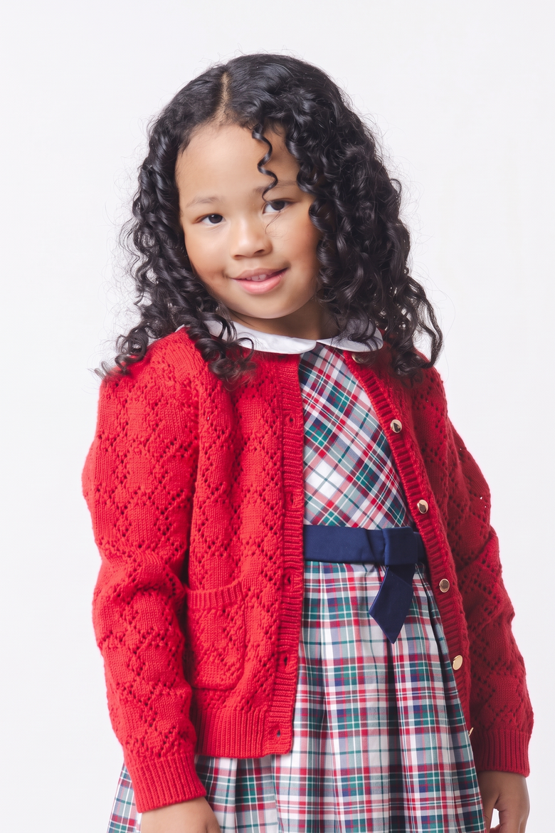 Kids' Organic Cotton Pointelle Cardigan, Alternate, color, Red Diamond