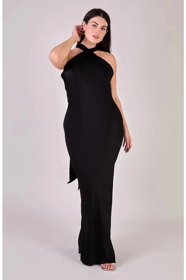 Roma Halter Neck Dress, Alternate, color, Black