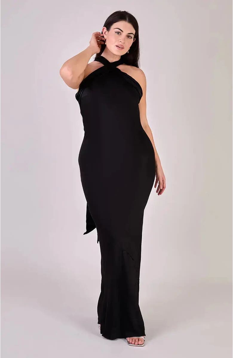 Rewritten Roma Halter Neck Dress, Alternate, color, Black