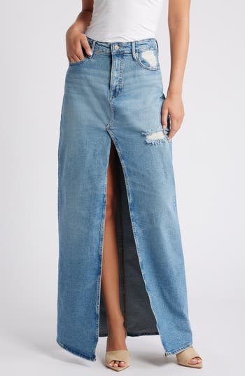 GOOD AMERICAN GOOD AMERICAN GOOD EASE DENIM MIDI SKIRT