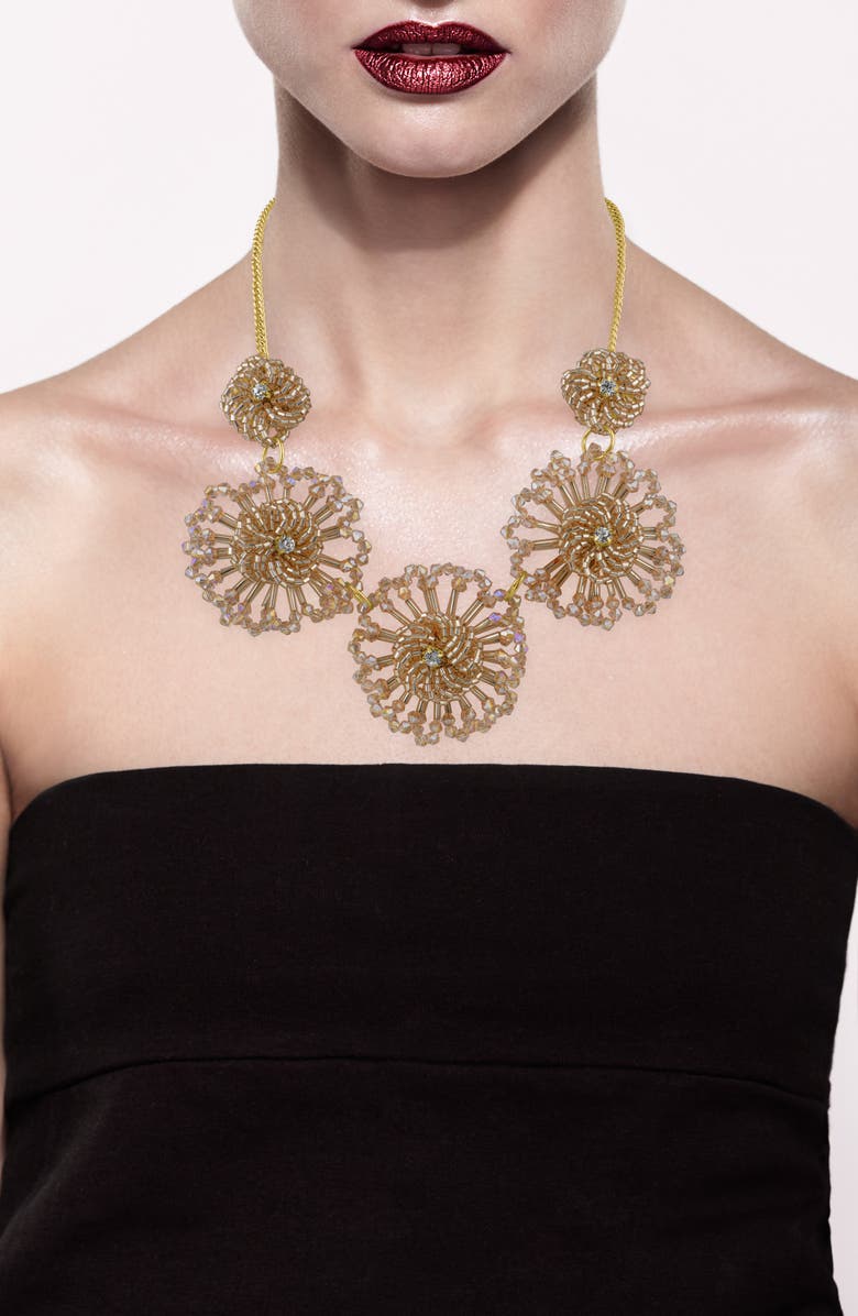 JARDIN Beaded Floral Frontal Necklace, Alternate, color, Brown/ Gold