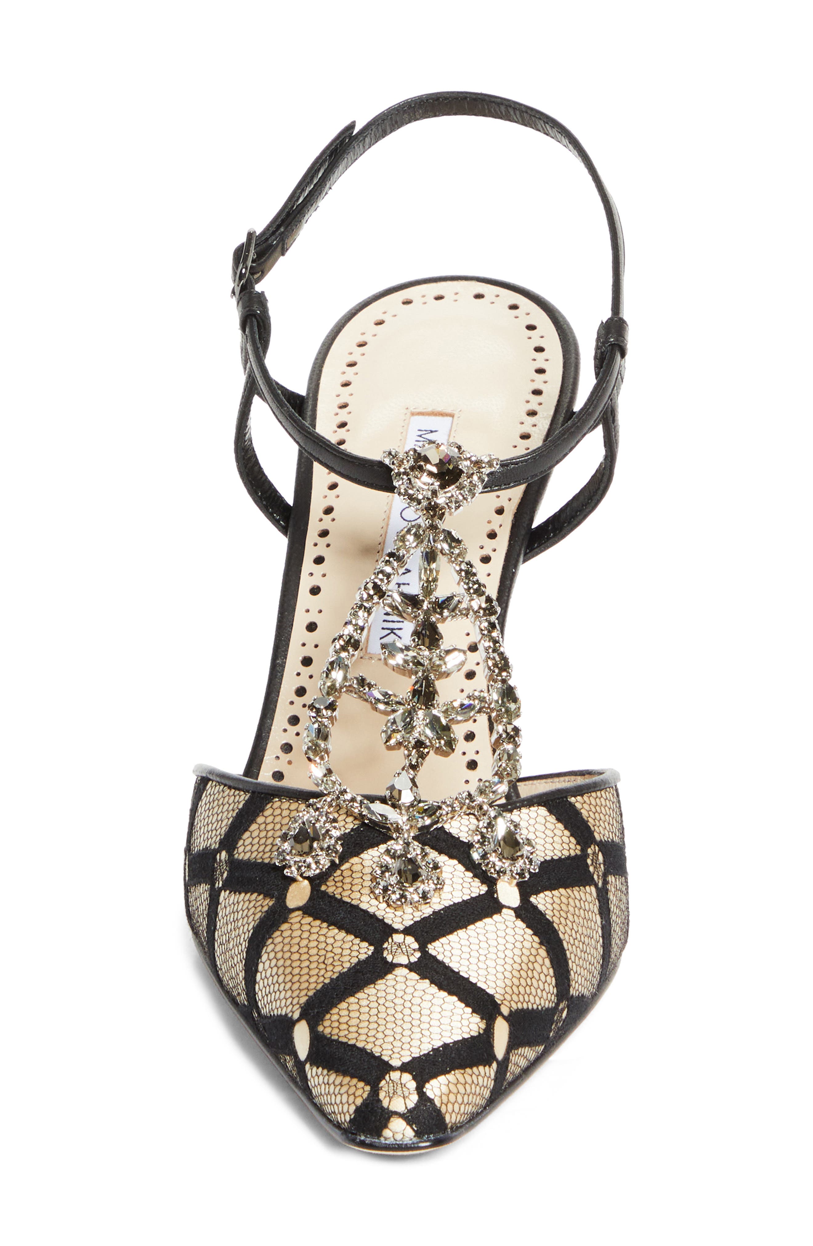 Manolo Blahnik Bolero Ankle Strap Pump, Alternate, color, Black/ Light Beige