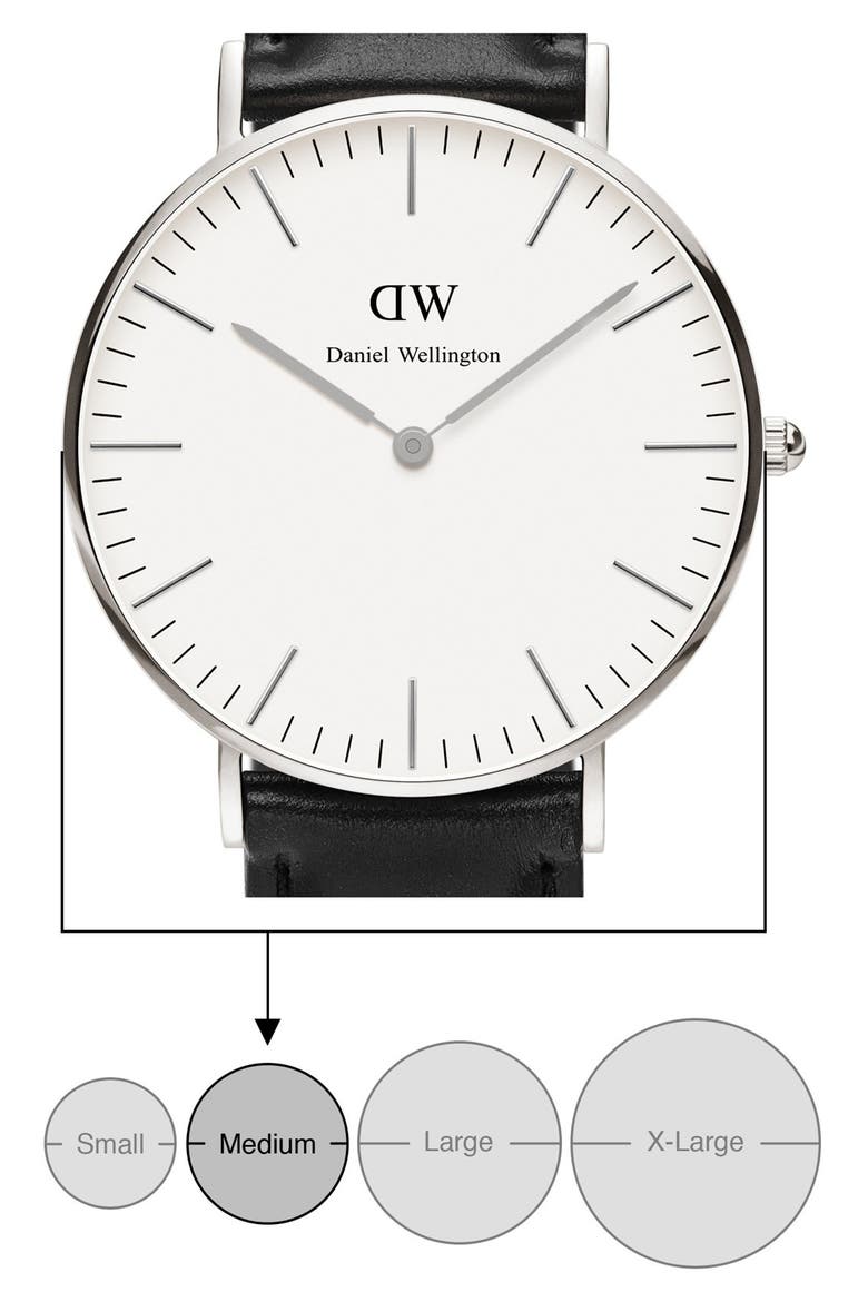 'Classic Sheffield' Leather Strap Watch, 36mm, Alternate, color, BLACK/ SILVER