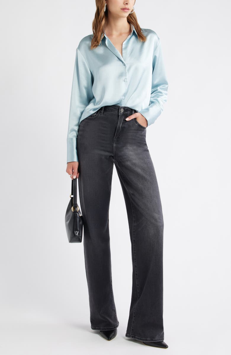 Open Edit Relaxed Fit Satin Button-Up Shirt, Alternate, color, Blue Cloud